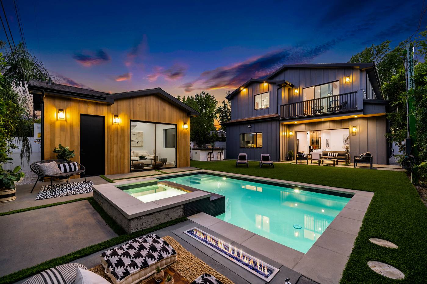 Luxury Home Builders custom home pool at dusk, Columbus project